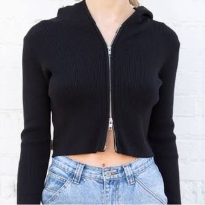 brandy melville black arden knitted zip jacket